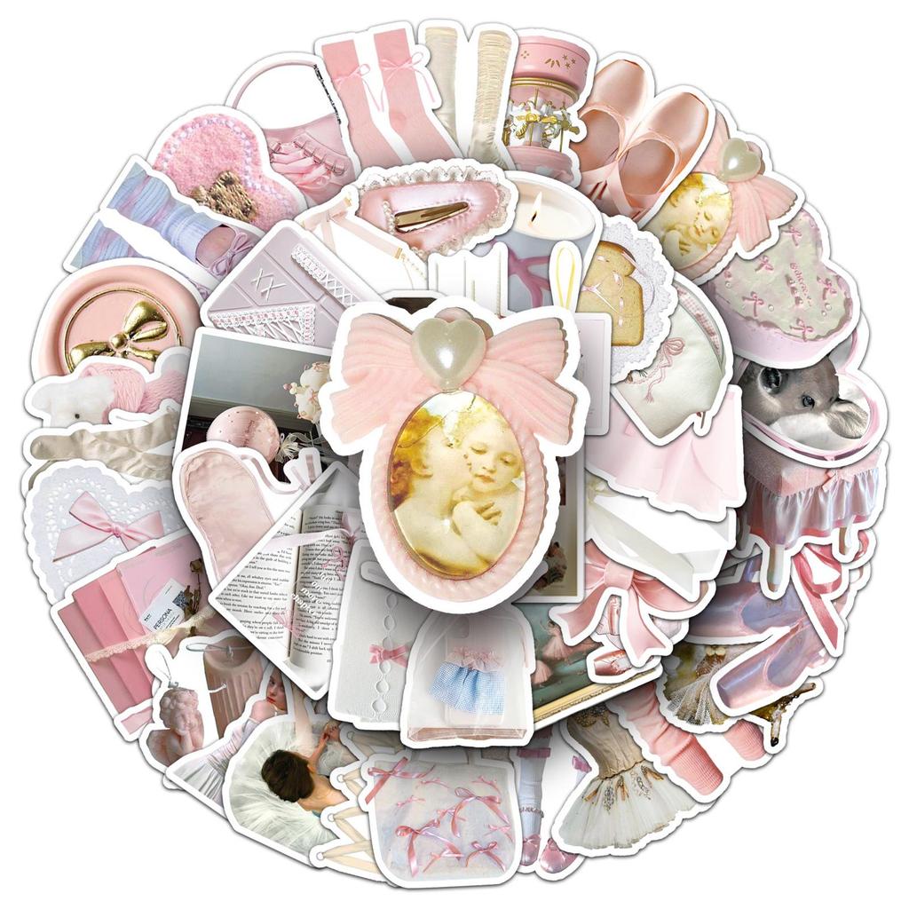 Ballet Style Pink & White Creative Graffiti Stickers (100 Sheets) for Journals, Albums, Phone Cases, and Notebooks
