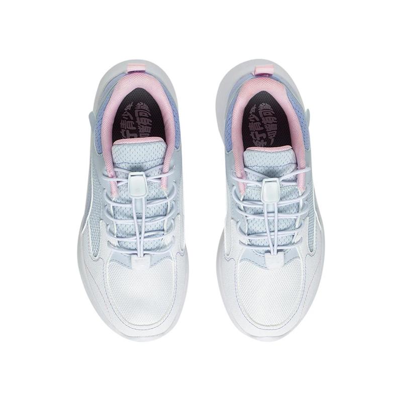 Li Ning Kids Synthetic Leather Ling Yue 3.0 Fashion Shock Absorption Rebound Breathable Casual Shoes Kids Casual Shoes White Blue YKCU240-2