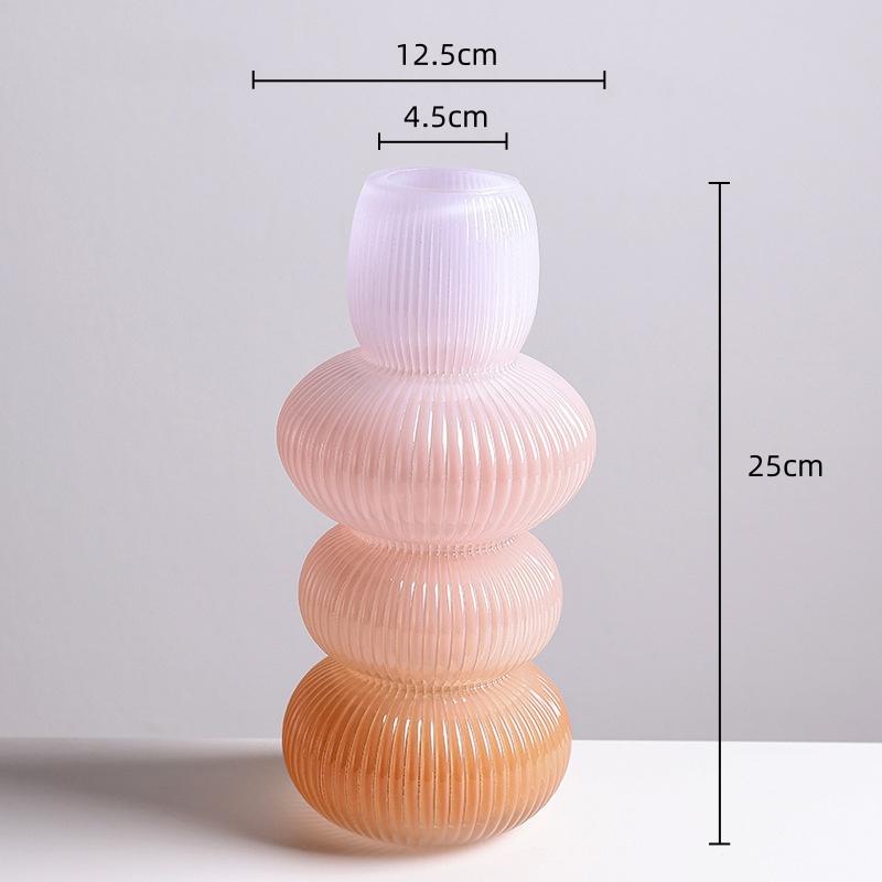Glass Vase Pebble Geometric Striped Gradient Colored Flowerpot Flower Vase Terrarium Home Decoration Accessories