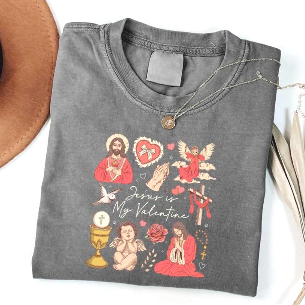 Jesus Is My Valentine Shirt Retro Faith Based Valentine Tee Christian Love T-Shirt Valentine s Day Unisex Tshirt Women Cotton... S разноцветный