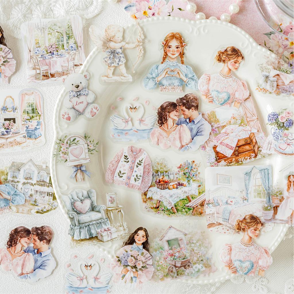 40pcs/bag PET Sticker Fresh Romantic Couple Dating Everyday Characters Pattern Hand Tent Collage Sticker Creative DIY Decoration