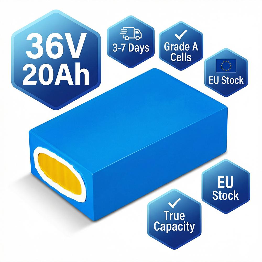 DE Stock 36V20Ah Blue PVC Lithium Battery for E-Bikes, Scooters 2600mAh 10s8p Cells & 20A BMS with 3A Big Warhead Plug