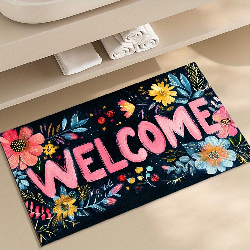 Spring Flower Welcome Doormat Decor Kitchen Corridor Balcony Rugs Carpet Living Room Bath Anti-slip Foot Mat Bedroom Floor Mat