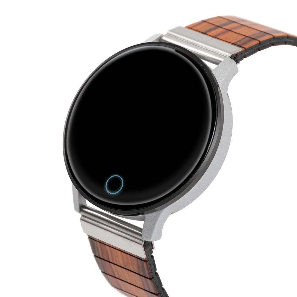 New Arrival Waterproof Android Smart Watches With Sport Function Wood Leather Band Glass Dial Window Buckle Clasp красный