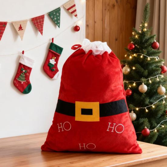Big Velvet Santa Bag Soft Drawstring Christmas Gift Bag Extra Large Red Christmas Cloth Sack for Holiday Packaging Party Supplies
