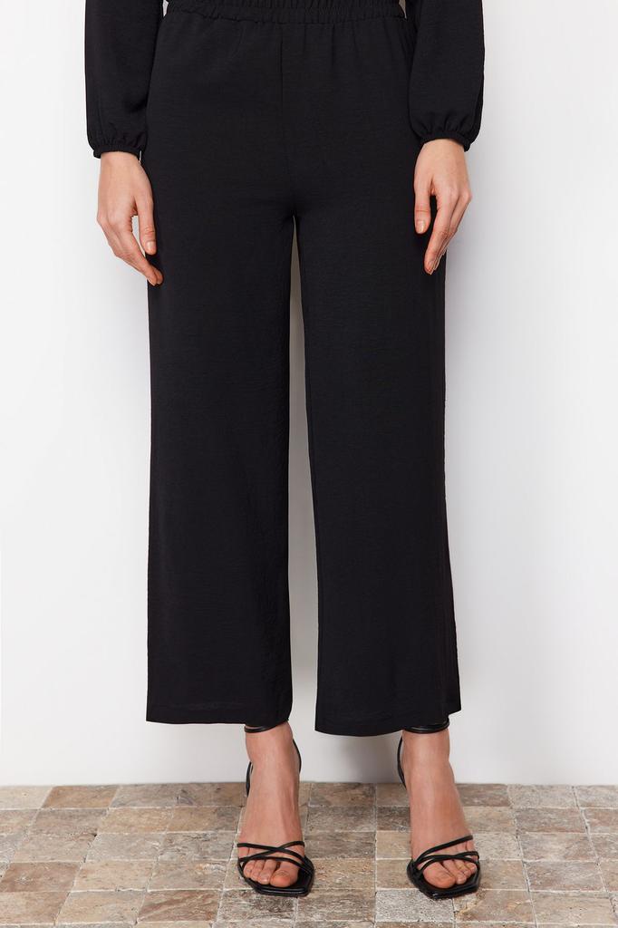 Women's Fashion Black Eyelet Tie Detailed Aerobin Tunic-Pants Set