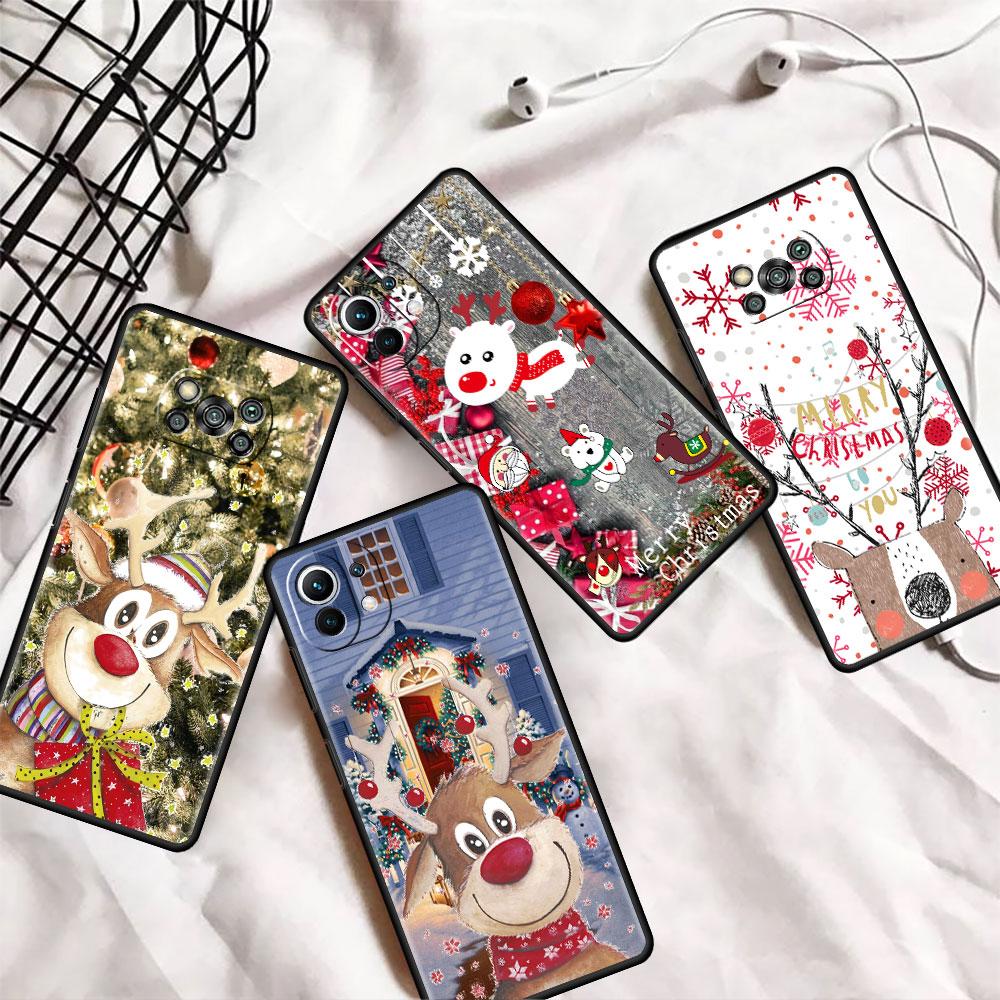Christmas Red Nose Cute Elk Case For Xiaomi Mi Poco X3 NFC M4 M3 Pro F3 GT F1 11 Lite Note 10 11T 10T 9T Back Soft Phone Cover