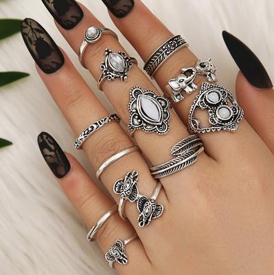 Vintage Elephant Leaf Ring Set Combination 12-piece Joint Ring Ring