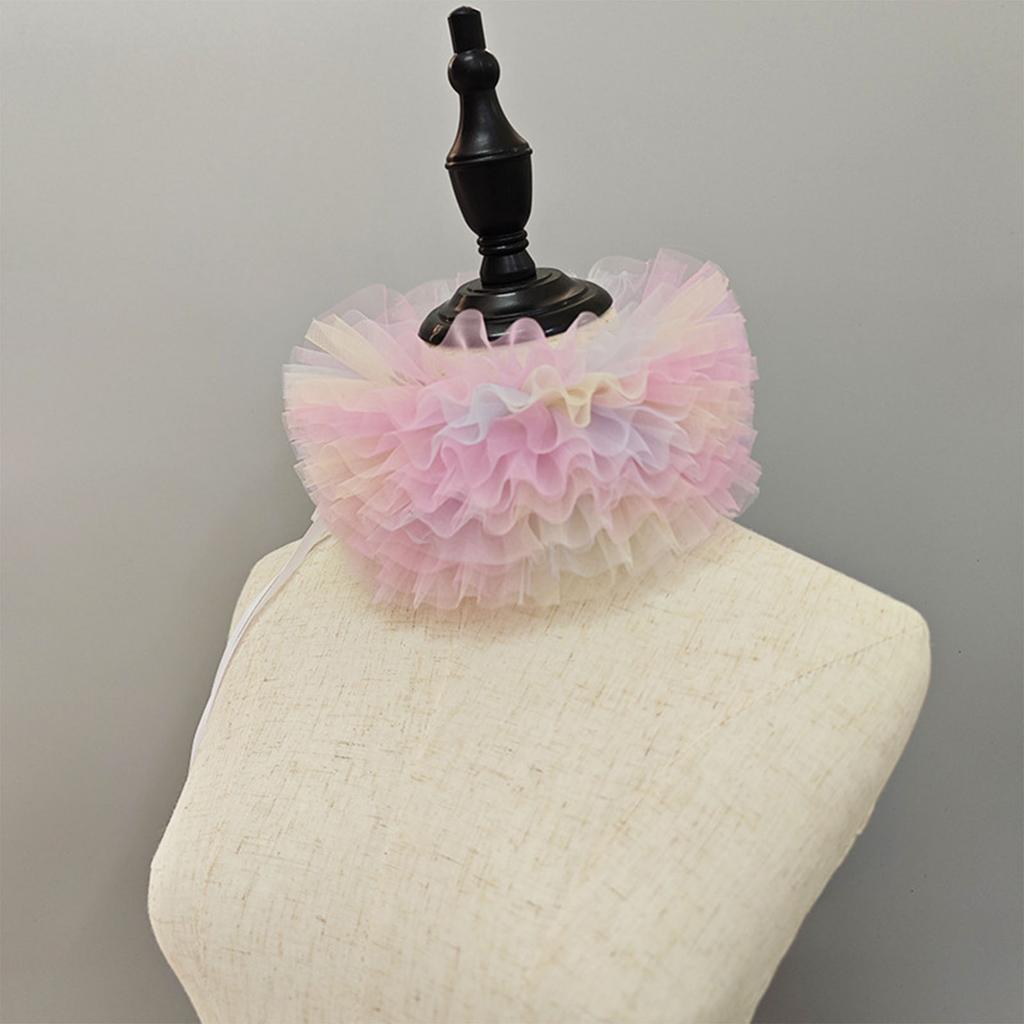 Women Colorful Mesh Layering Ruffled False Collar Ties Up Chokers Shawl Wrap Renaissances Small Neck Ruff Necklace Scarf