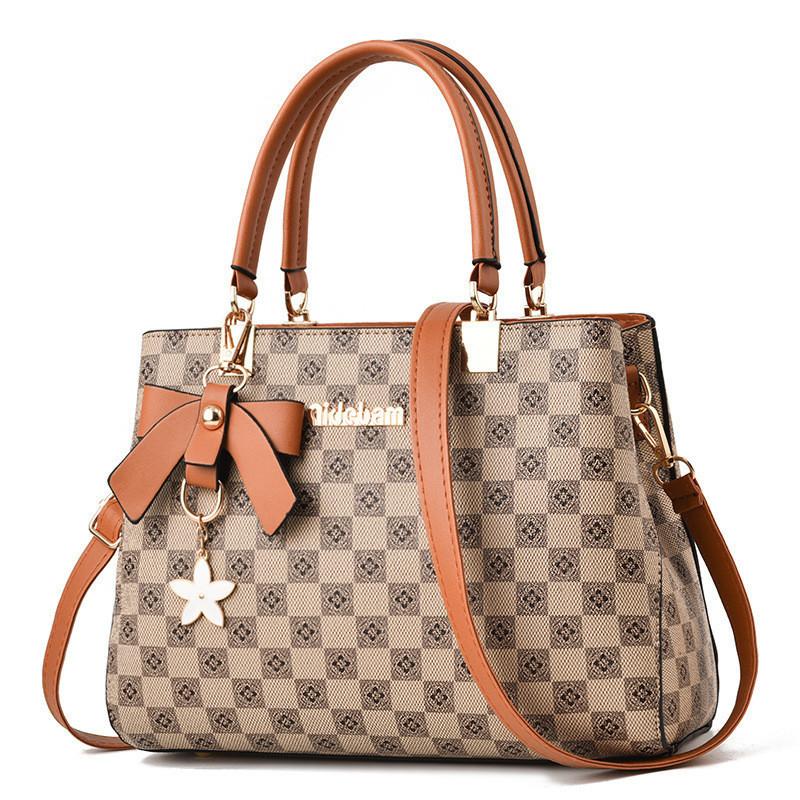 Butterfly Bow Handbag 2023 New Retro Plaid Middle-aged Women's Bag Color-blocking Shoulder Bag Charming