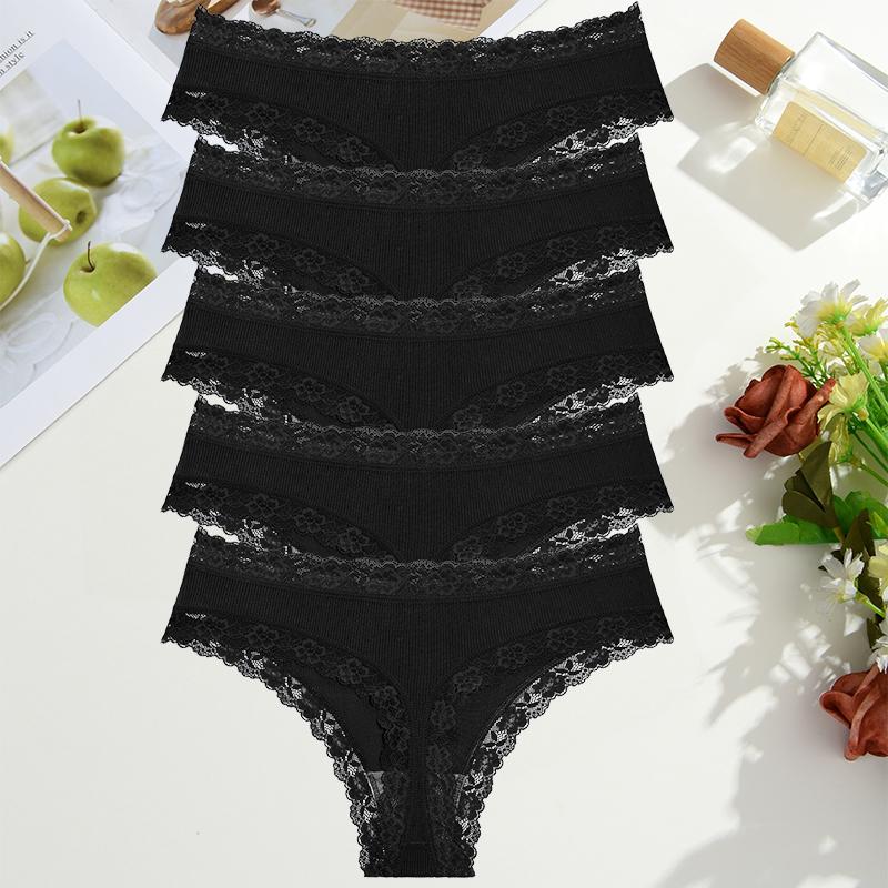 

5 шт./компл. Женские трусики с контрастным кружевом и цветочным узором, рубленые стринги, со средней посадкой, из ледяного шелка, дышащее женское нижнее белье, S-XXL 2XL&Set
