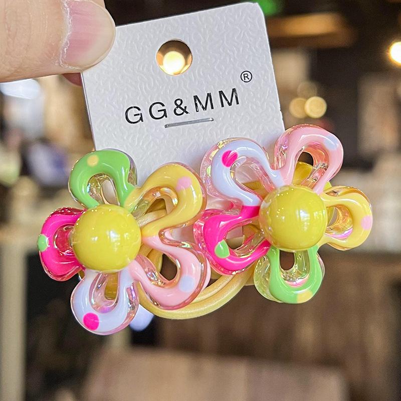 2PCS New Cute Color Blocked Flowers Princess Headwear Kids Elastic Hair Bands Children Hair Ropes Girls Hair Accessories