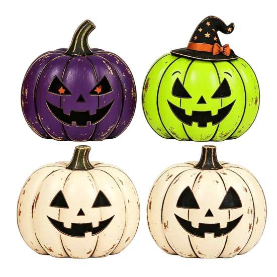 Retro Style Autumn Props 3/4Pcs Vintage Wooden Pumpkin Decor, Rustic Fall Tabletop Centerpiece, Farmhouse Table Decor Halloween Shelf Accent