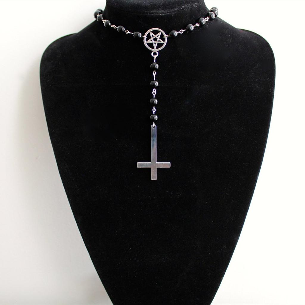 Geometric Alloy Pendant Necklace With Pentagram And Inverted Cross For Women