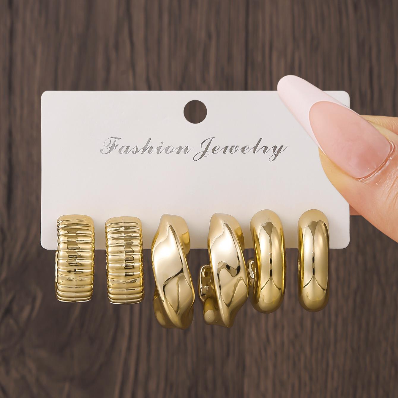 

Piece Set Explosive Ring Geometric Styling Earrings Set Personalized Earrings