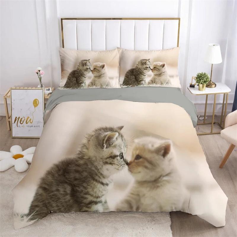 Katt Påslakanset Härligt Djur Kattunge Tryckt Täcke Barn Tonåringar Flicka Djur Dubbel Queen King Size Polyester Sängklädesset