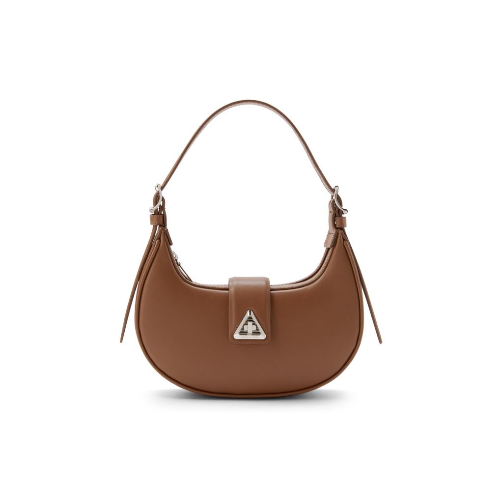 New CHARLES&KEITH PU Crescent Bag, Shoulder Bag Small Women's Noir Black/Chalk White/Cognac Light Umber/Pewter Tin Gray CK2-50271205