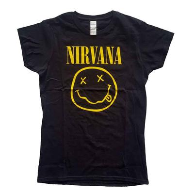 26 Nirvana Yellow Happy Face Short Sleeve Tee Black New Unisex T-Shirt