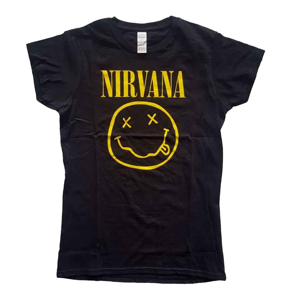 26 Nirvana Yellow Happy Face Short Sleeve Tee Black New Unisex T-Shirt XXL