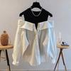 WoMen'S False Two-piece Polo Collar Blouse Loose Tank Top Spliced Long Sleeve Shirts Off The Shoulder Blouses Spring & Autumn Pullovers Top