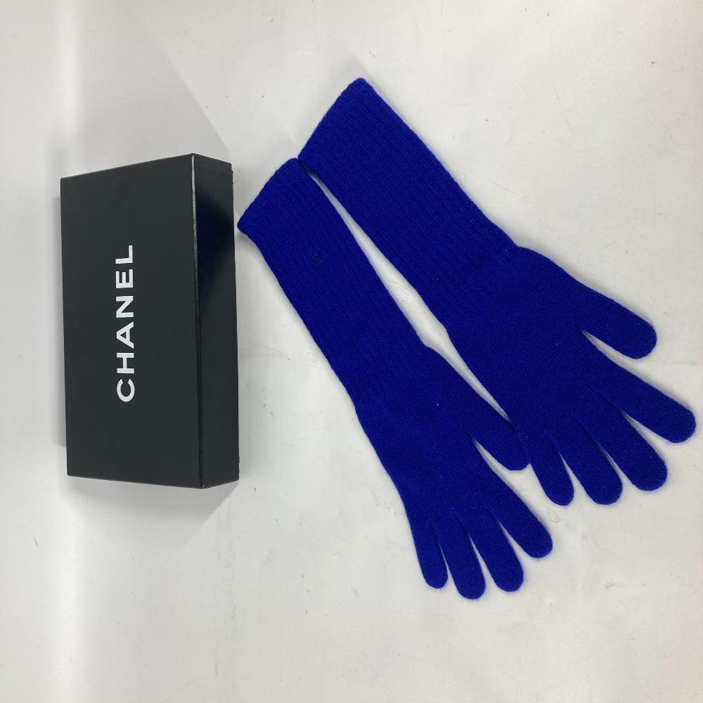 Chanel Luvas Longas CC Marca CC Acessórios luvas Caxemira azul