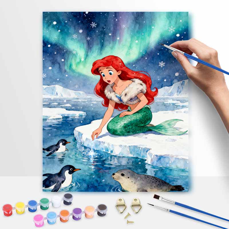 Disney digital oil painting diy oil painting mermaid polar snow hand painting living room bedroom decoration painting 20x30cm