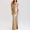Haute Couture Elegant Satin Drape Neck Backless Dress