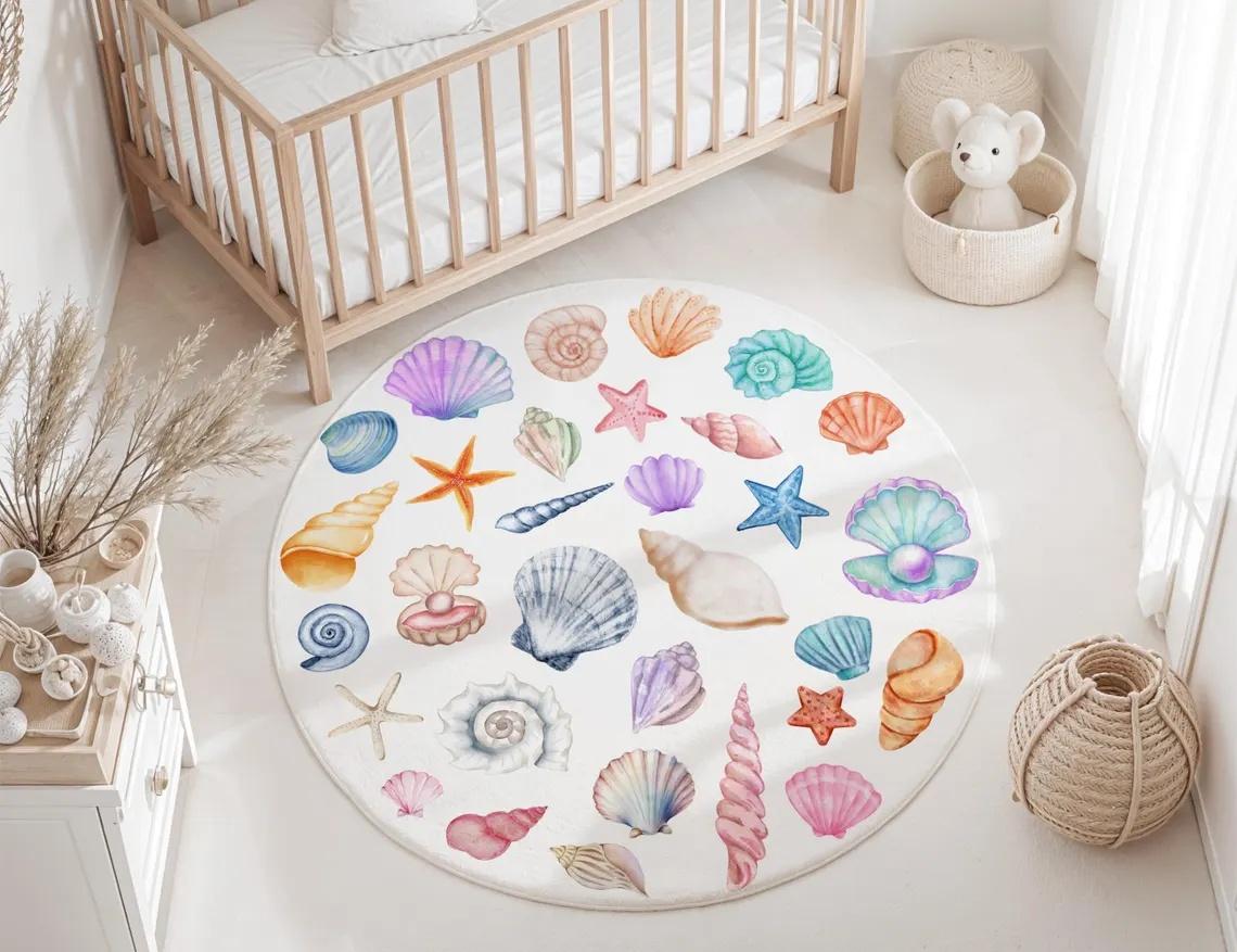 

Blue Marine animal Round Carpet for Living Room Baby Girl Room Kids Playroom Mat Bedroom Soft Rug Nursery Decor kid s playmat 40X40cm