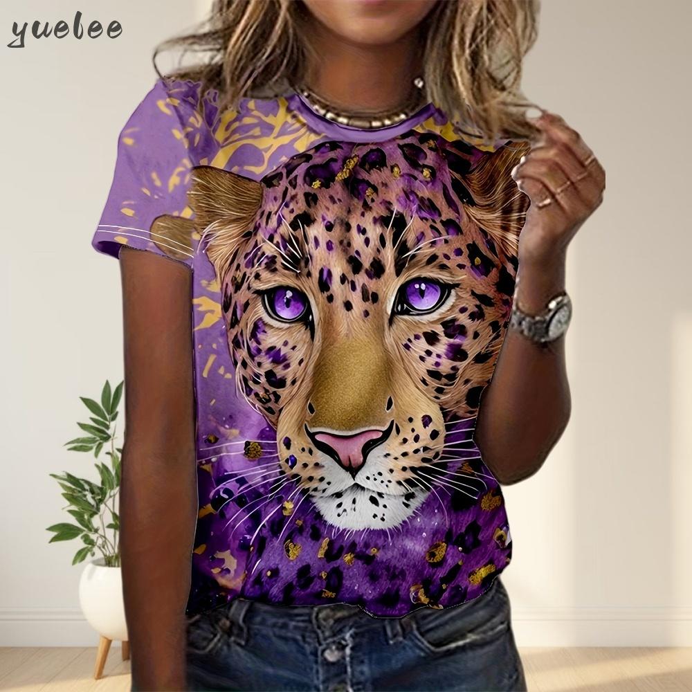 2025 Neues 3D-Tiger-Print Lockeres Damen-T-Shirt Sommer Lässiges Damen-Mode-T-Shirt Outdoor Neues Streetwear Damen Kurzarm-Oberteil