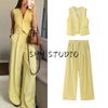 Summer New Product Women's Clothes American Style Commute Style V Neck Sleeveless Single Breasted Vest Top + Casual Pants Suit
