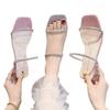 Slippers Women's Outer Wear Spring 2025 New Thick Heel Rhinestone Versatile One-word Drag Fashion Square Head Crystal Sandals Women