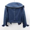 Women's Solid-Color Spring/Fall Short Denim Jacket, Single-Breasted, Navy Collar, Loose-Fit Cardigan, Long-Sleeve Top