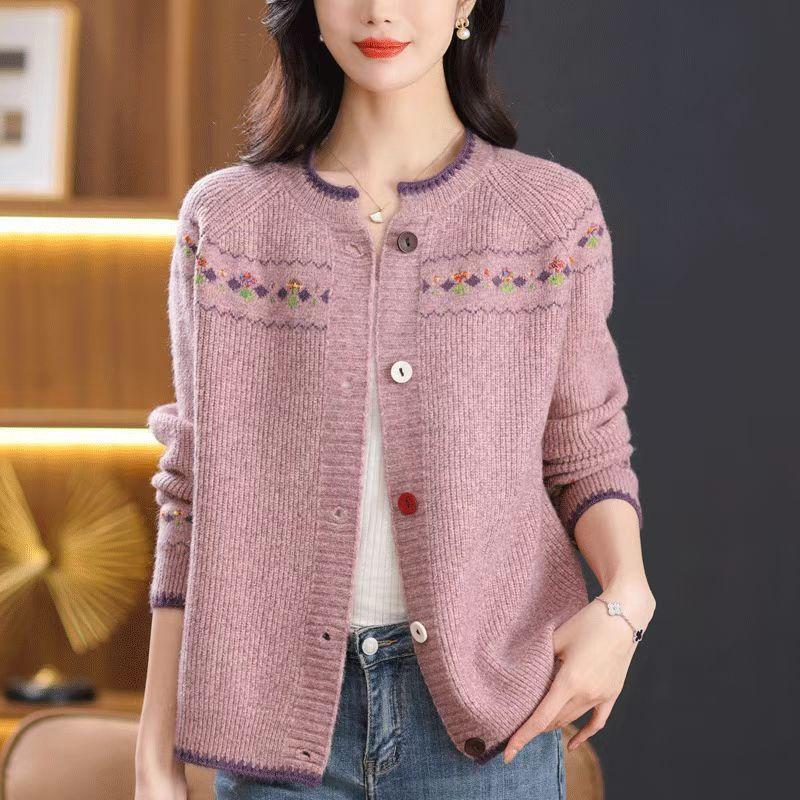 Autumn and Winter Round Neck Single Breasted Knitted Cardigan for Women, Korean Version, Stylish and Versatile, Simple and Loose Outer Top, Trendy