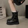 Thick-soled Heightening Brown British Martin Boots Children 2025 New Spring and Autumn Fold Two Wear Medium Tube Fashion Short Boots