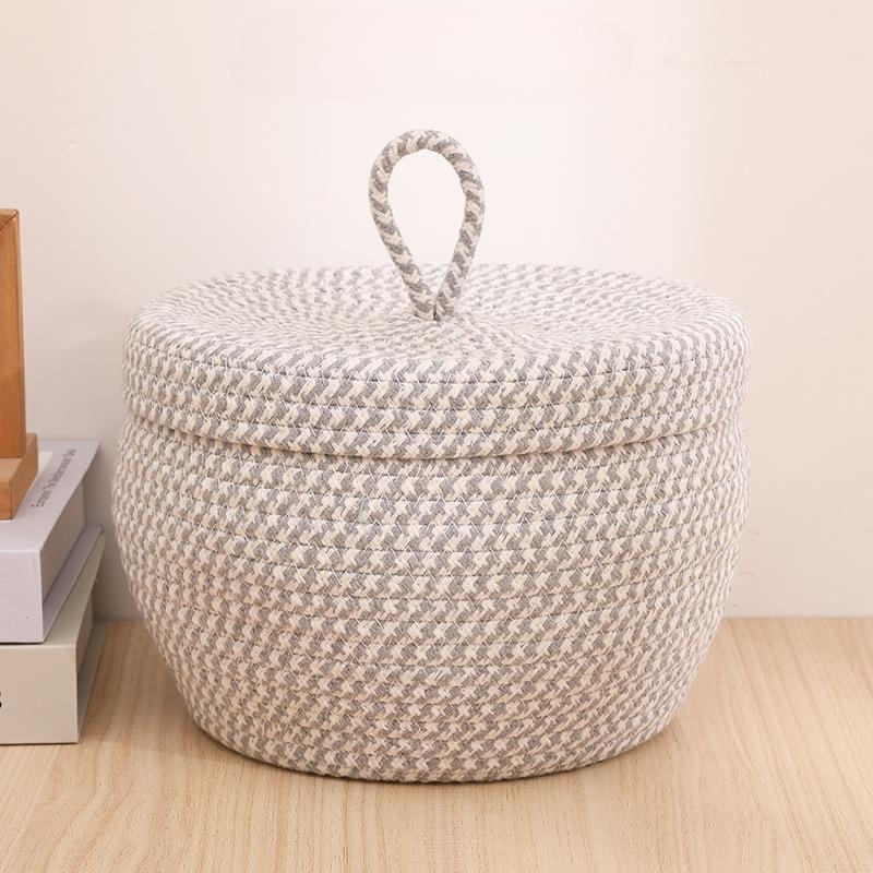Home Desktop Miscellaneous Storage Basket Multi-purpose Hand Woven Cotton Rope Material Snacks Cosmetics Stationery Storage Box