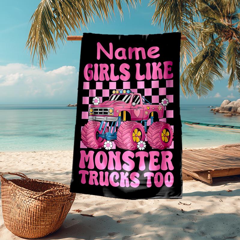 Custom Name Ultra-Soft Beach Towel with Truck Theme,Ideal for Pool - Camping, Diving - Perfect Travel Essential, Vibrant Beach Towel.
