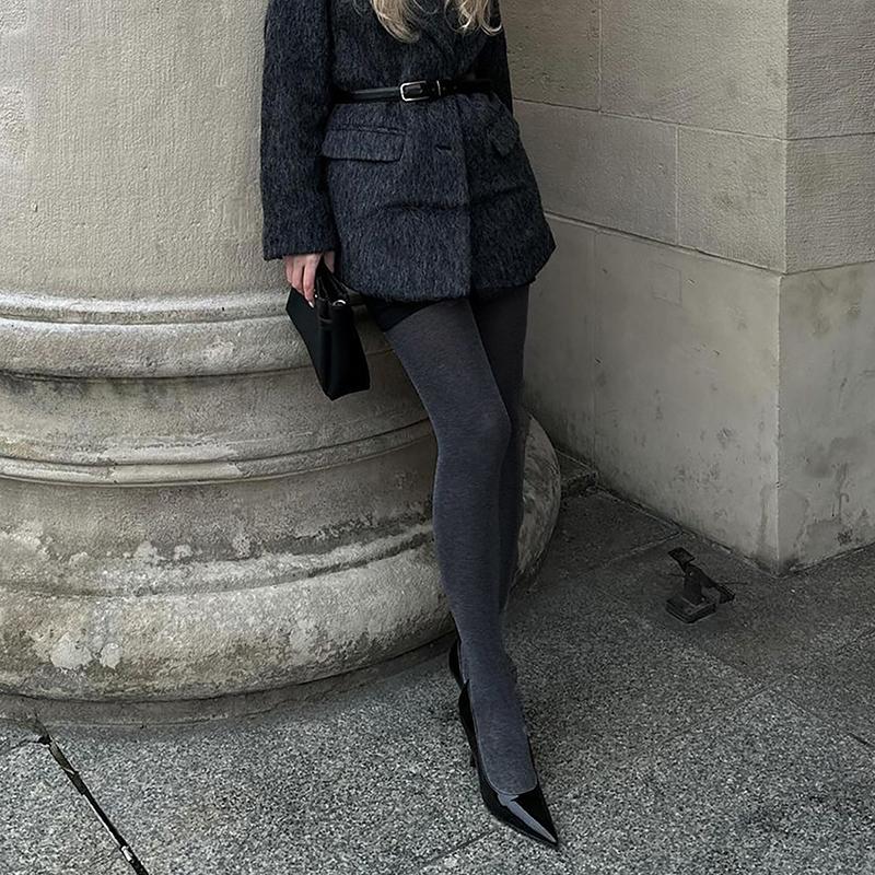 Collants de Compression Tricotés Gris Kave pour Femmes Automne Hiver Élastiques Taille Haute Streetwear Bas Basiques pour Femmes L 60-75kg gray