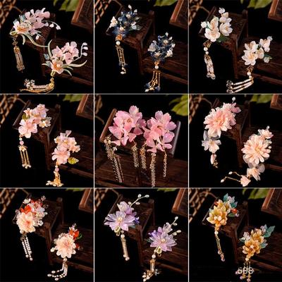 Tassel Tang Dynasty Hairpin Ancient Flower Hair Comb Elegant Floral Hair Stick Jewelry