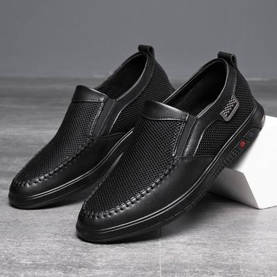 [Rindsleder] Sommer-Mesh-Schuhe atmungsaktive Herren-Mesh-Schuhe rutschfeste weichsohlige lässige Leder-Herrenschuhe Slipper