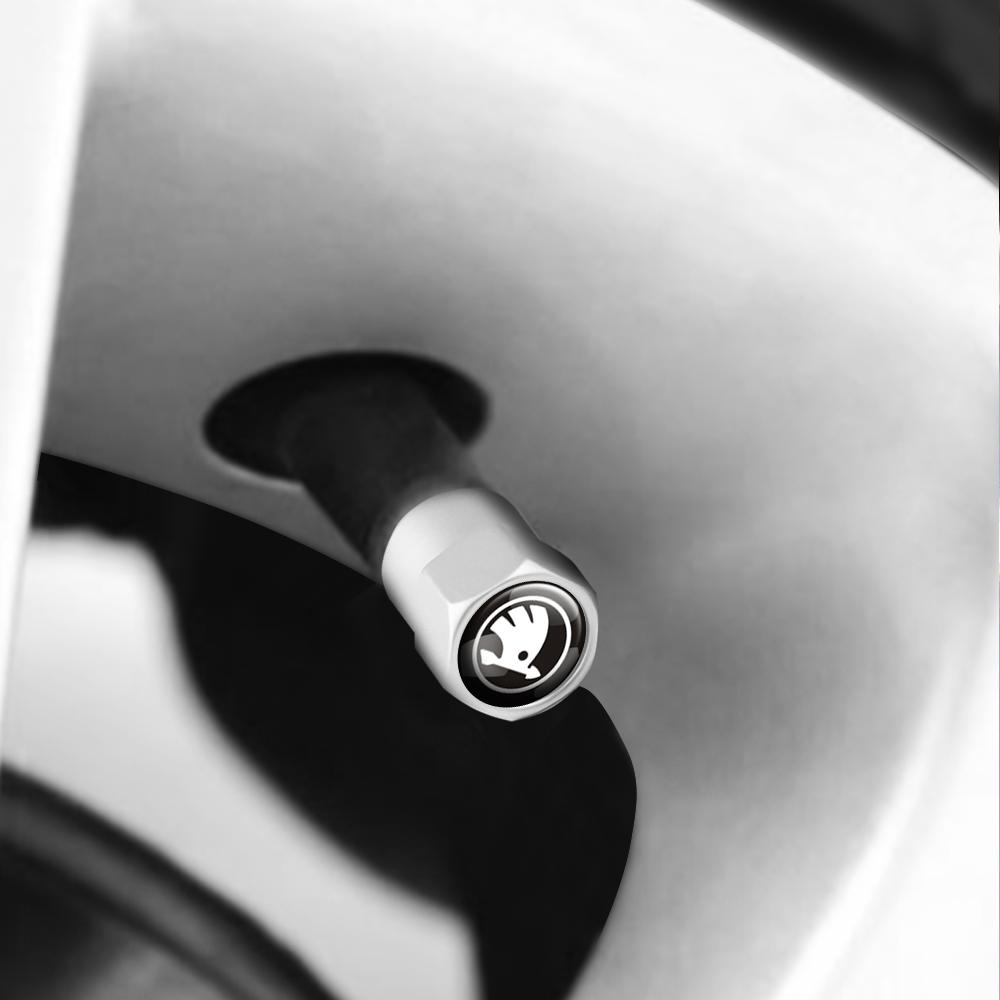 4Pcs Metal Car Styling Wheel Tire Valve Caps Covers Auto Accessories For Skoda Kamiq Vrs Superb Rapid Yeti Octavia A5 A7 Fabia 2