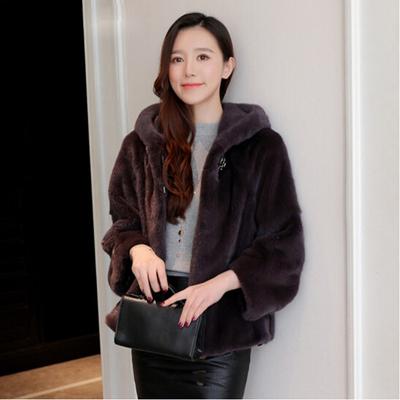 Abrigo de piel de visón para mujer, abrigo de piel de visón entero, chaqueta con capucha informal de moda corta de invierno