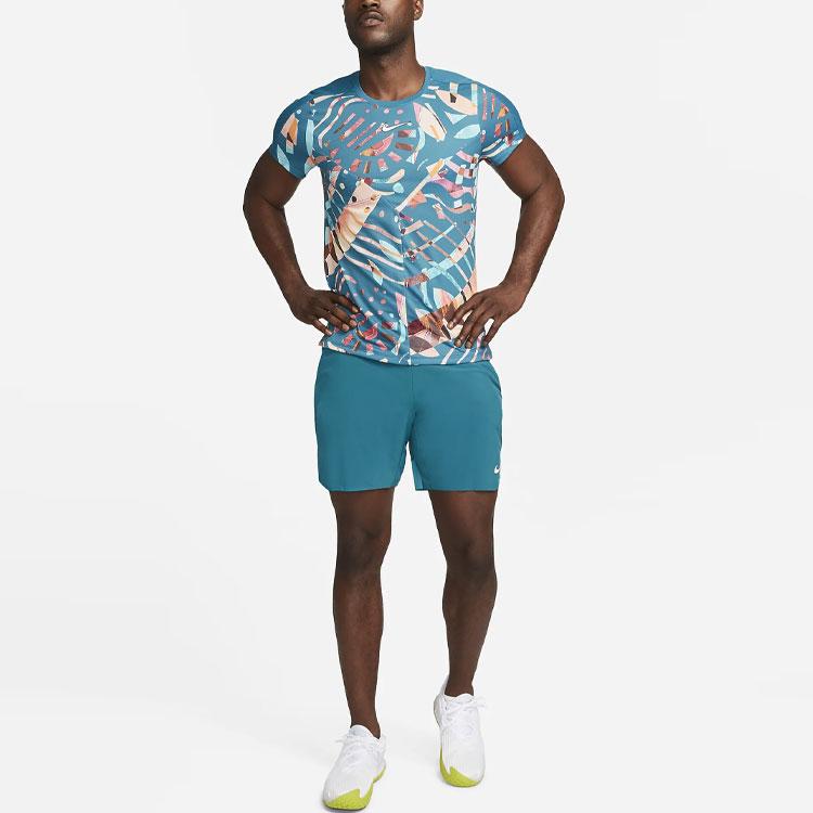 Nike Court Dri-FIT Slam Color Block Printed Round Neck Sports Short Sleeve T-Shirt Men Tops Earth-Blue DX5526-381