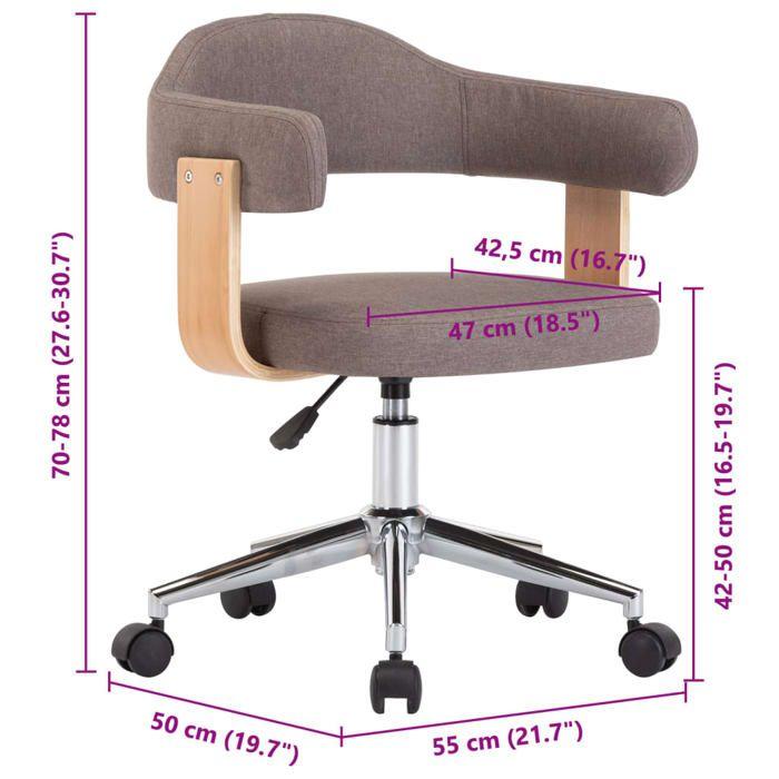 VidaXL Chaise Pivotante de Salle à Manger Chaise à Dîner Siège de Cuisine Chaise de Repas Intérieur Maison Taupe Tissu Bois 287420