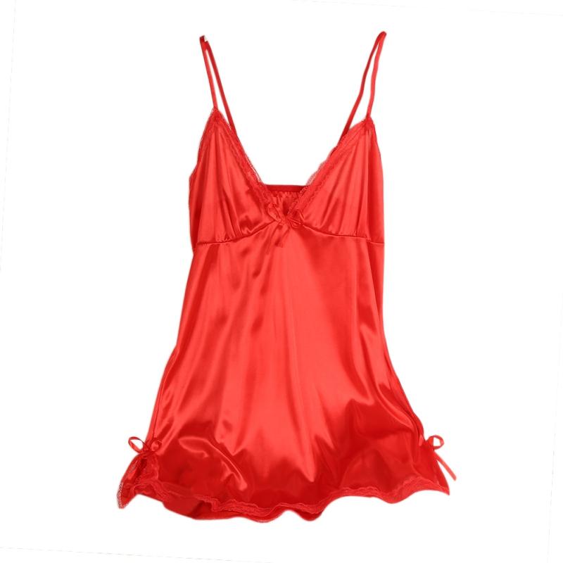 Women Silk Lace Nightgown V-Neck Spaghetti Straps Nightdress Sleepwear