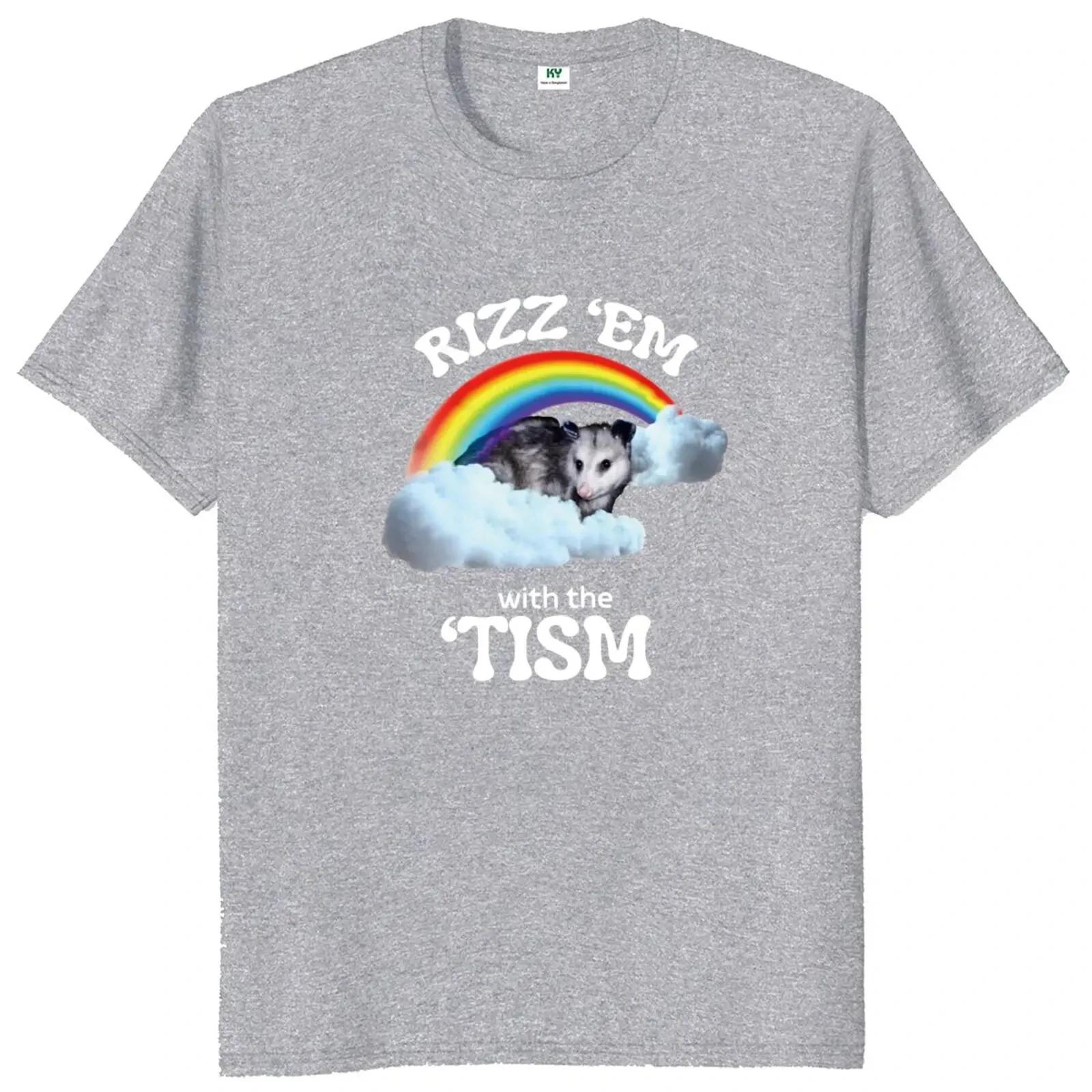 

Футболка Rizz Em With The Tism с изображением аутизма, забавный мем с опоссумом, подарочные футболки для аутистов, 100% хлопок, унисекс, повседневная футболка с круглым вырезом, большой размер XXXXXL