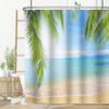 Ocean Sunrise Shower Curtain Summer Beach Tropical Palm Tree Hawaiian Sunset Coastal Scenery Sea Wave Bath Curtain With Hooks