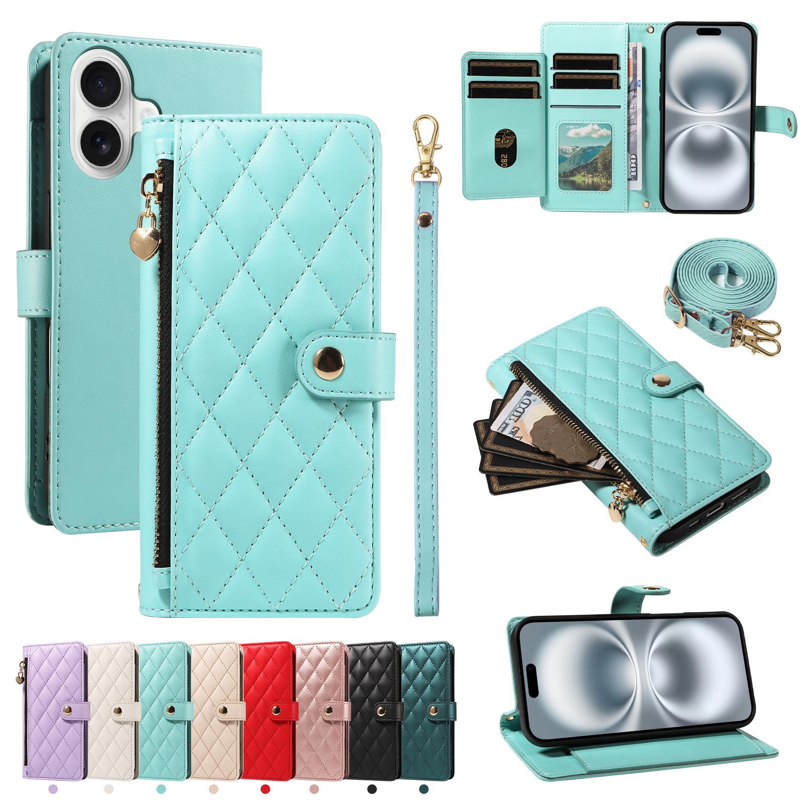 Crossbody Zipper Cards Solt Wallet Leather Case for iPhone 16 Pro Max 16e 15 Plus 14 13 12 11 SE 2022 Bag Pocket Rhombus Cover iPhone 13 Pro