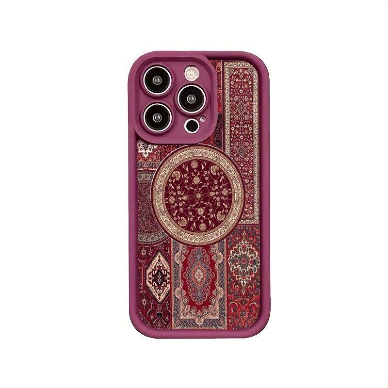 Wine red patterned carpet pattern phone case suitable for iPhone 17 16 15 14 13 12 11 Pro/Max/Plus anti drop and shockproof