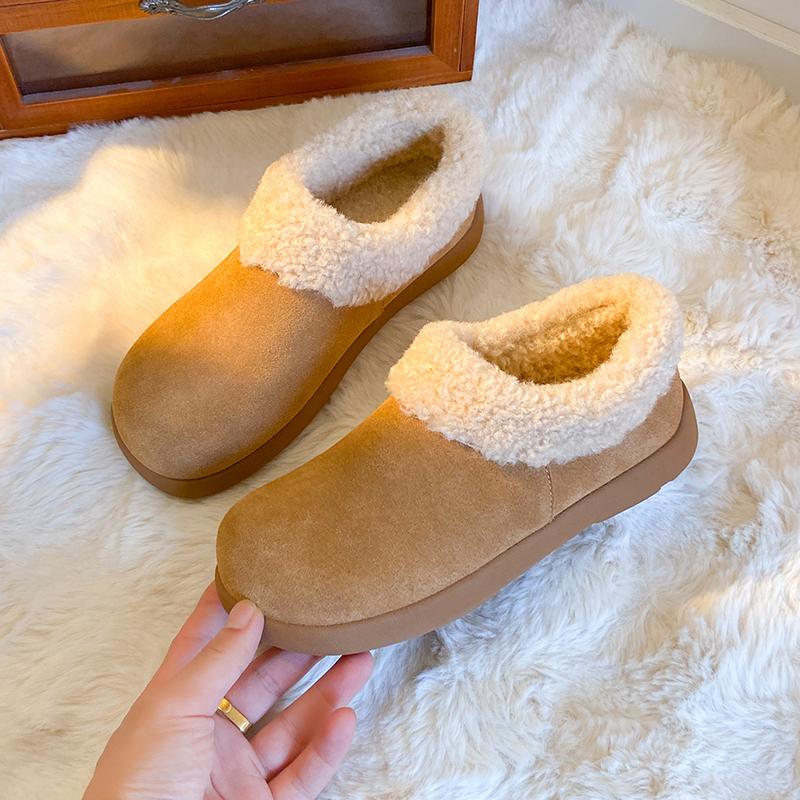 

Модные женские тапочки баотоу Зимние новые с круглым носком и глубоким вырезом Замшевые на мягкой подошве Противоскользящие Износостойкие Туфли на плоской подошве 40 малиновый