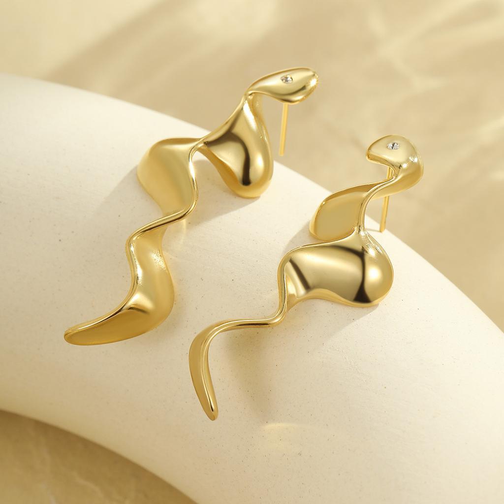 GEMCHIC Women's Gold Snake Earrings Geometric Wavy Shape Statement Jewelry
